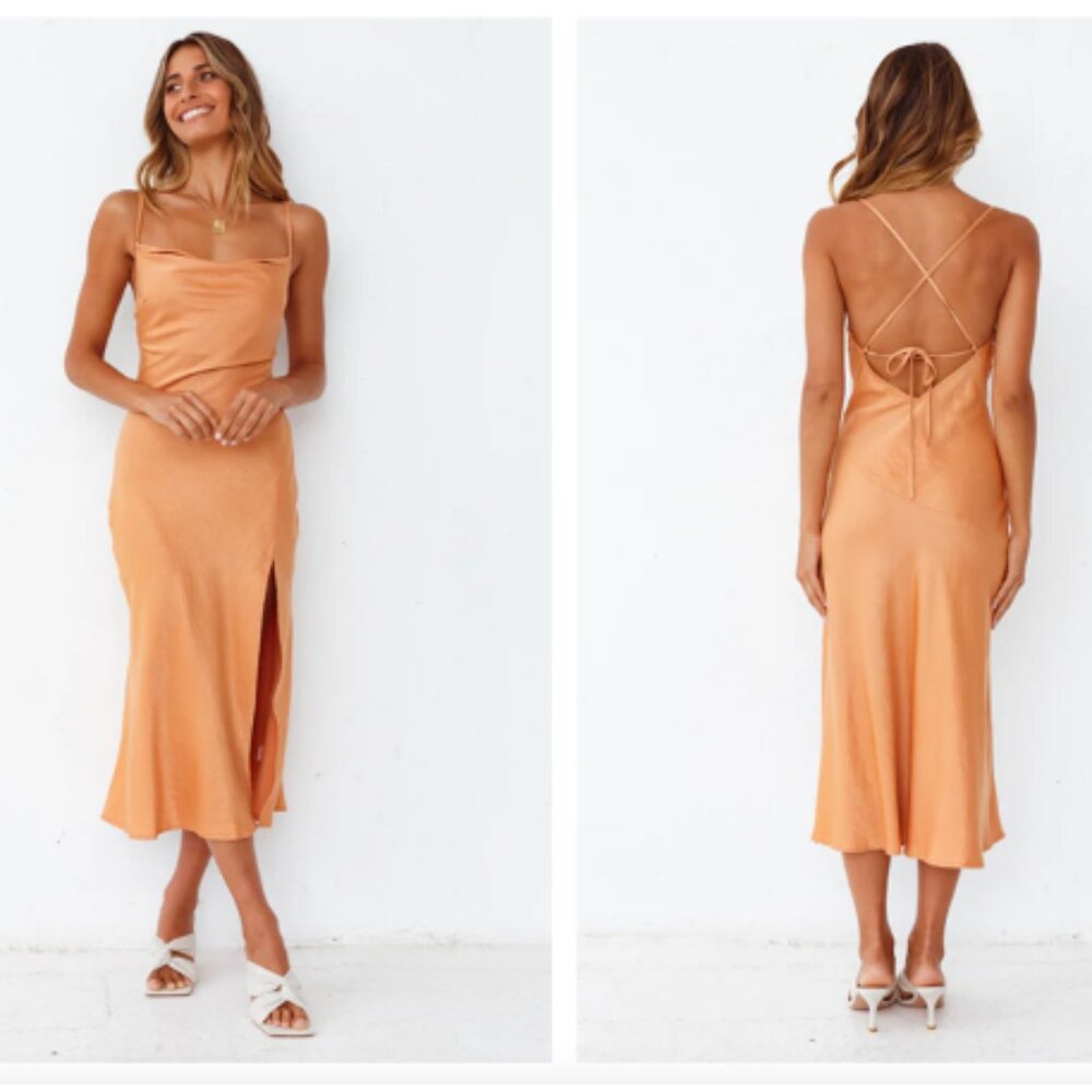 NWT Fortunate Ones - Ancient Dunes Midi Dress Silky Orange Women's Small